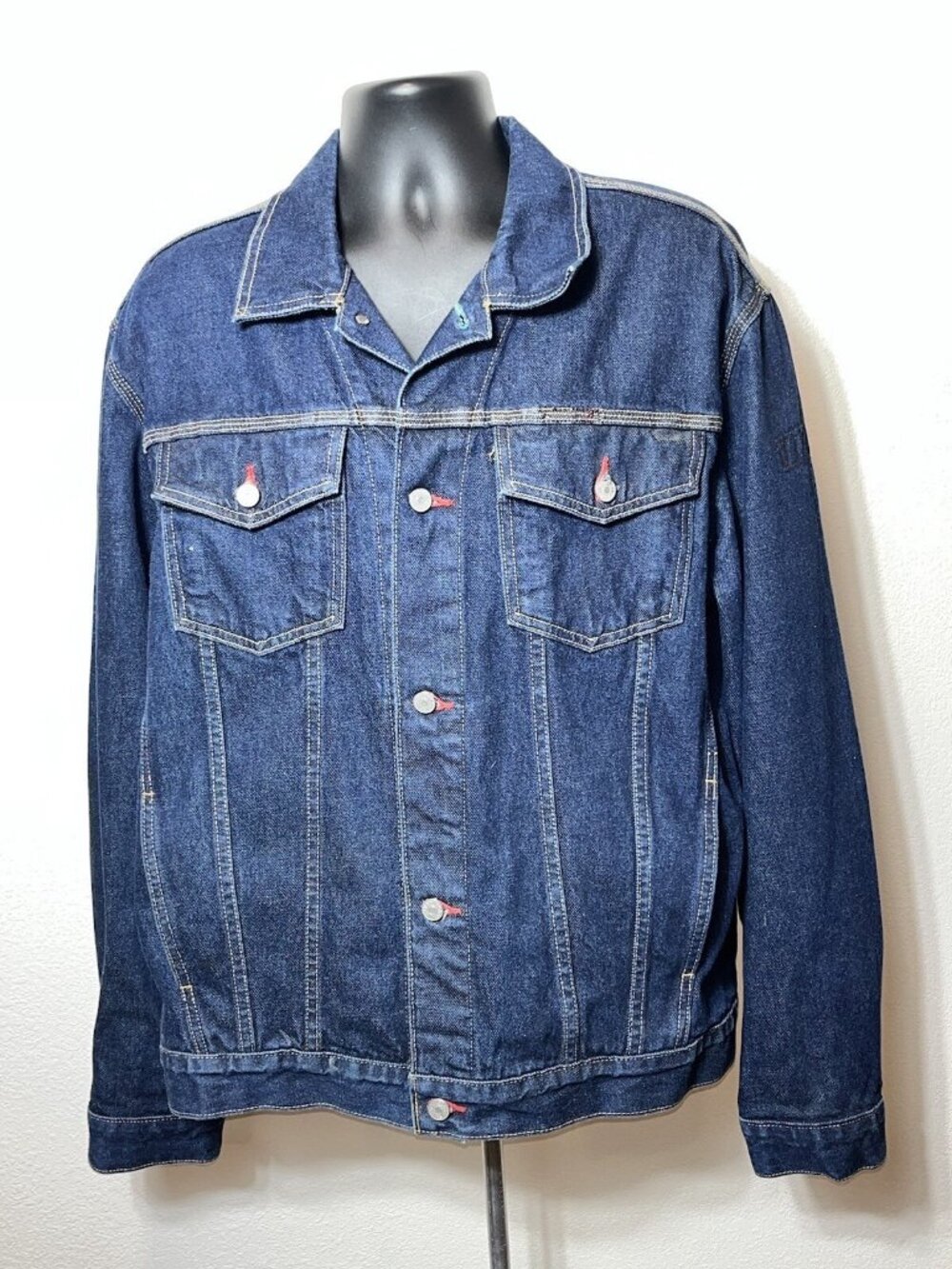 Tommy Hilfiger Jean Jacket Mens 2 XL XXL Blue Biker Dark Denim Trucker